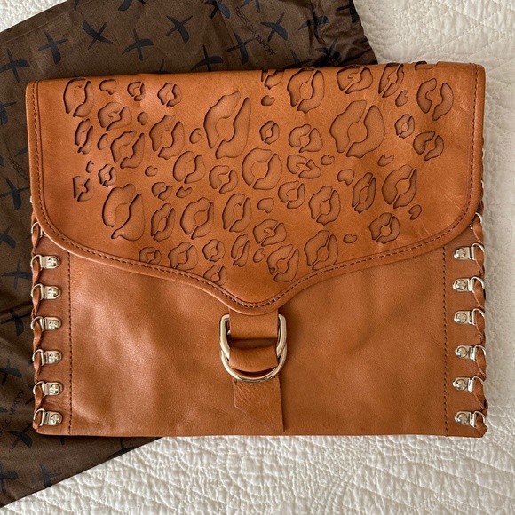 Rebecca Minkoff Cheetah Oversized Leather Envelope Clutch Bag - Picture 1 of 13